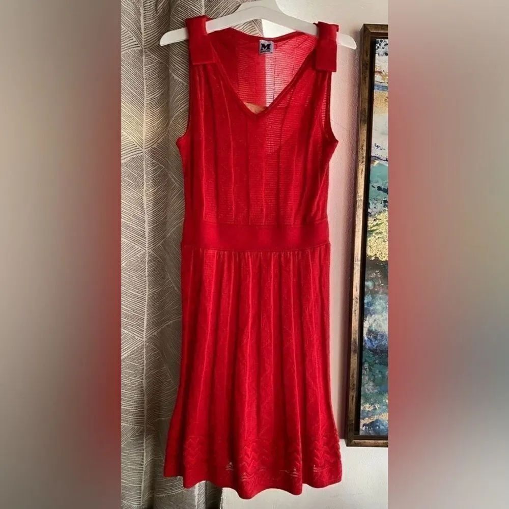 M Missoni Womens  Size 42 US 6 Sleeveless Sheath Knit Dress V Neck Red